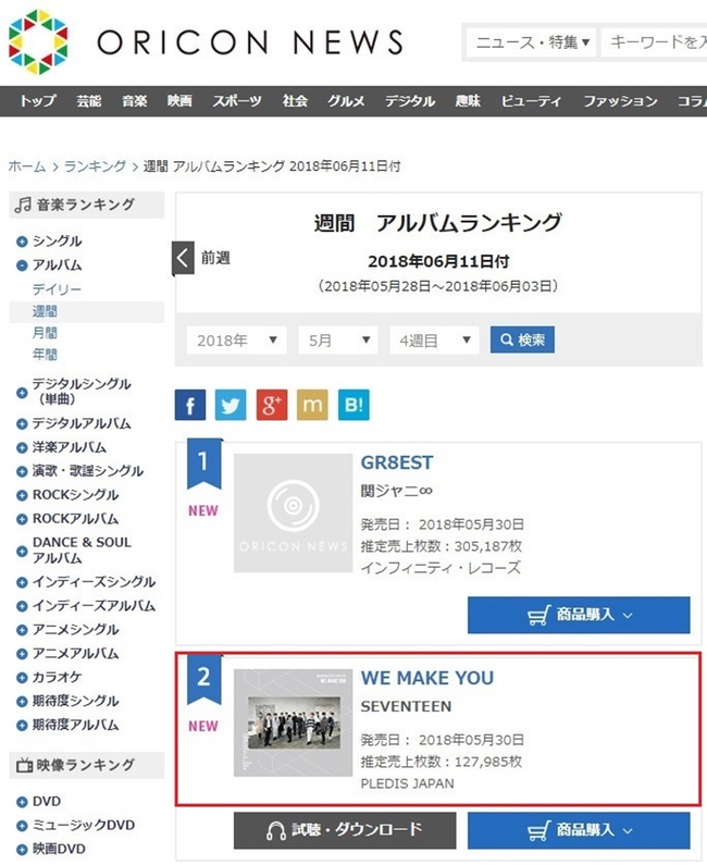 세븐틴, 日 데뷔 앨범으로 오리콘 2위 등극… 12만7000장 판매