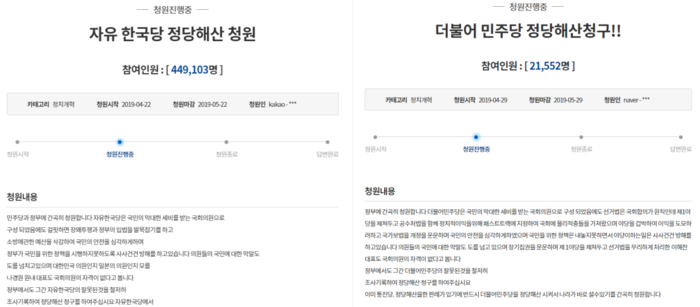 “한국·민주당 해산시켜 달라” 국민청원 봇물…정당 불신 커지나