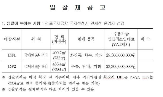 한국공항공사의 김포공항 국제선 면세점 입찰 재공고 공문. 제공=한국공항공사